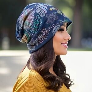 Bohemian Flower Print Versatile Slouchy Beanie or Scarf